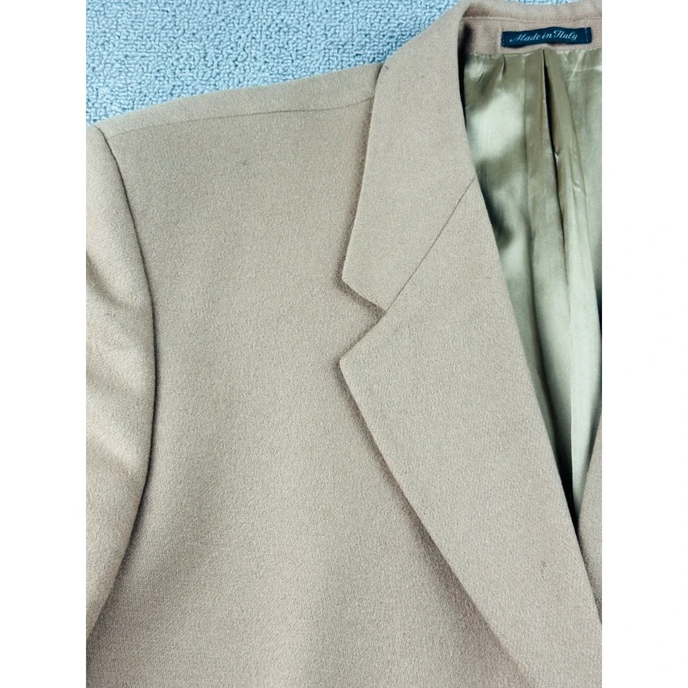 Vintage LEVETI Blazer Men 44R Tan Wool Cashmere Italy 3-Button Sport Coat Office